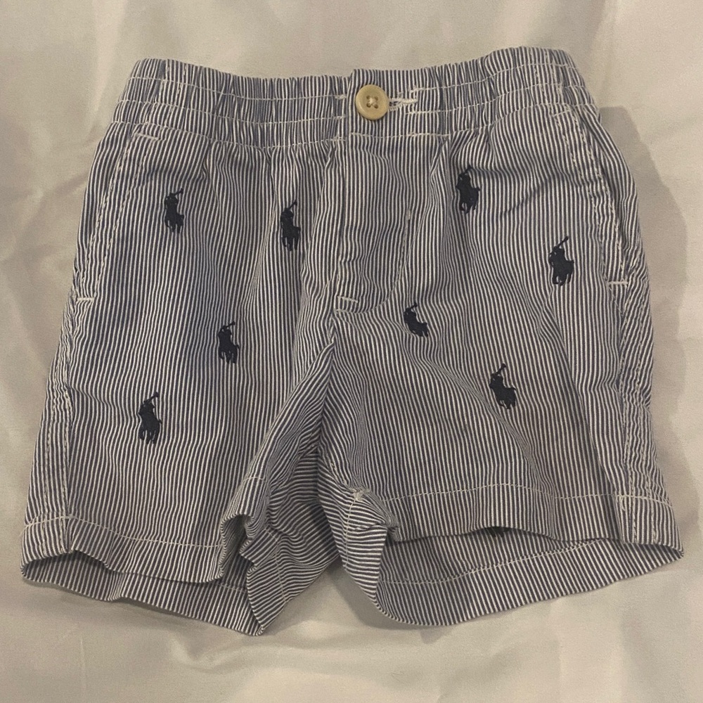 Ralph Lauren Kids Blue Striped Shorts with Embroidery